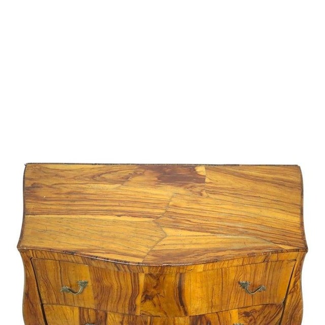 Bronze Italian Olivewood & Ormolu 2-Drawer Bombe Commode C1910 For Sale - Image 8 of 16