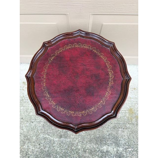 Wood Vintage Georgian Embossed Red Leather Top Mahogany Side Table For Sale - Image 7 of 8
