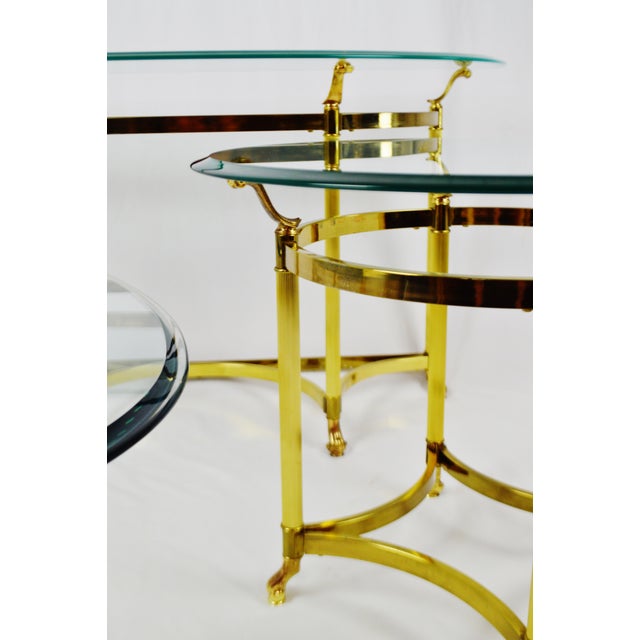 Vintage Maison Jansen Style Brass & Glass Living Room Tables Set of 3