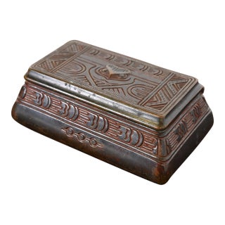 Tiffany Studios New York American Indian Patinated Bronze Stamp Box For Sale