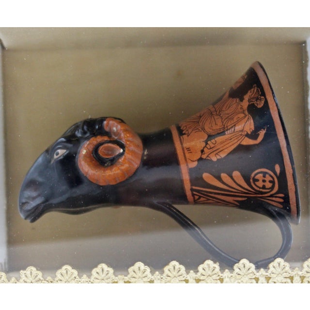 Late 19th Century C. 1880's Greco-Roman Ram's Head Shaped Pottery Rhyton in Box For Sale - Image 5 of 7