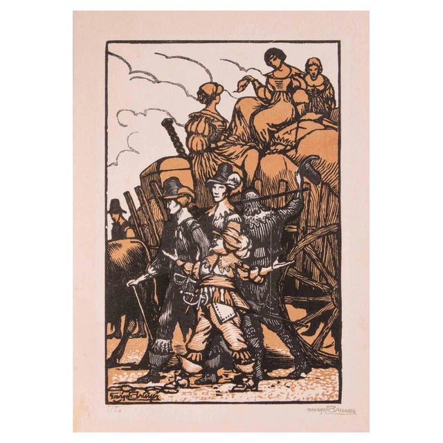 Georges Bruyer, The Migration, Original Woodcut Print, Early 20th-Century For Sale