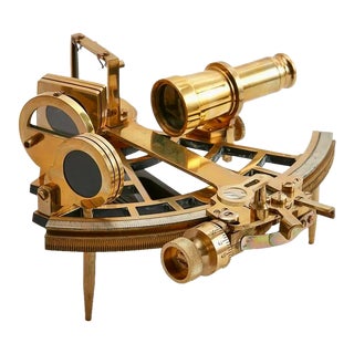 Stanley London 1920s Brass Sextant W/Original Wooden Case For Sale