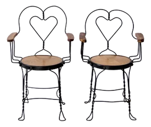 Antique Ice Cream Parlor Arm Chairs Pair