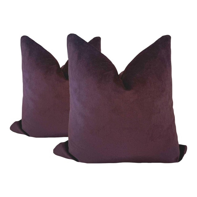 Eggplant Purple Velvet Pillows - A Pair For Sale