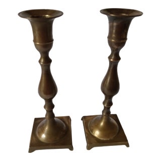 Mid 20th Century Solid Brass Candle Holders Made in India, Set of 2 For Sale