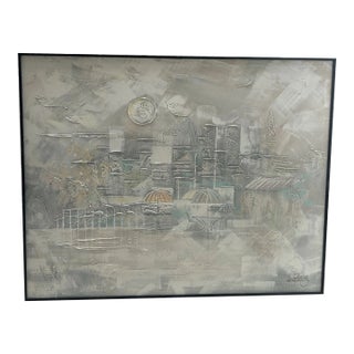 Large Brutalist Cafe Painting by Lee Reynolds For Sale