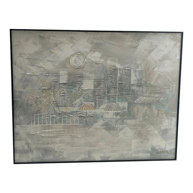 Large Brutalist Cafe Painting by Lee Reynolds For Sale