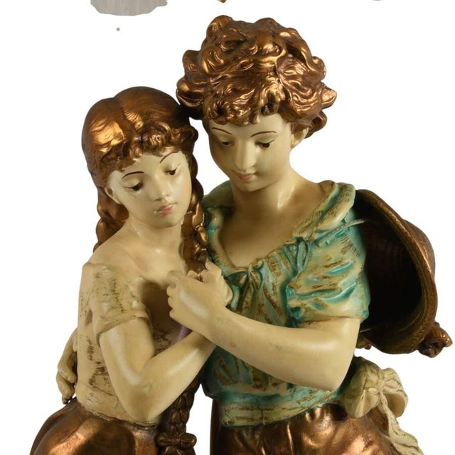 Spelter Figural Table Lamp With Italian Boy and Girl After H. Moreau For Sale In Greensboro - Image 6 of 9
