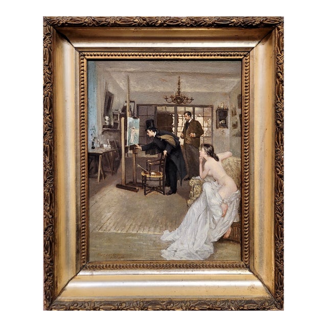 Albert Jean Adolphe-Nude Model in Paris Artist Studio-1898 Oil Painting For Sale