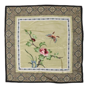 Vintage Asian Vintage Silk Embroidered Pillow Case With Butterfly and Blossoming Branch