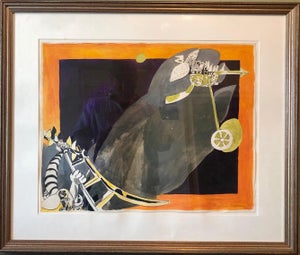 Naftali Bezem, Rare German Israeli Surrealist Judaica Abstract Gouache Watercolor Painting, 1977