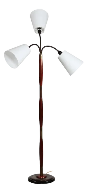 Danish Modern Three-Armed Floor Lamp in Teak and Brass by Svend Aage Holm Sørensen for Fog & Mørup, 1950s