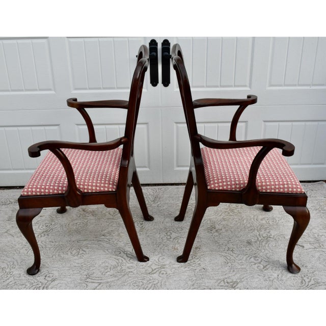 Antique Mahogany Chairs Queen Anne Style Burl Wood Armchairs Pair For Sale - Image 10 of 13