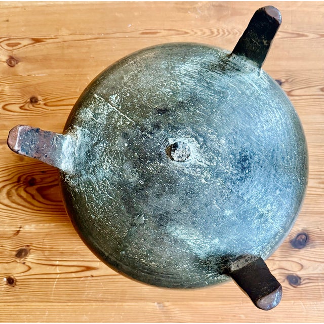 Metal Antique Continental 1600s Bronze European Posnet, Cauldron Cast in Two Parts With Angular Handles and Tripod Feet, Maker’s Initials ‘A B’ For Sale - Image 7 of 12