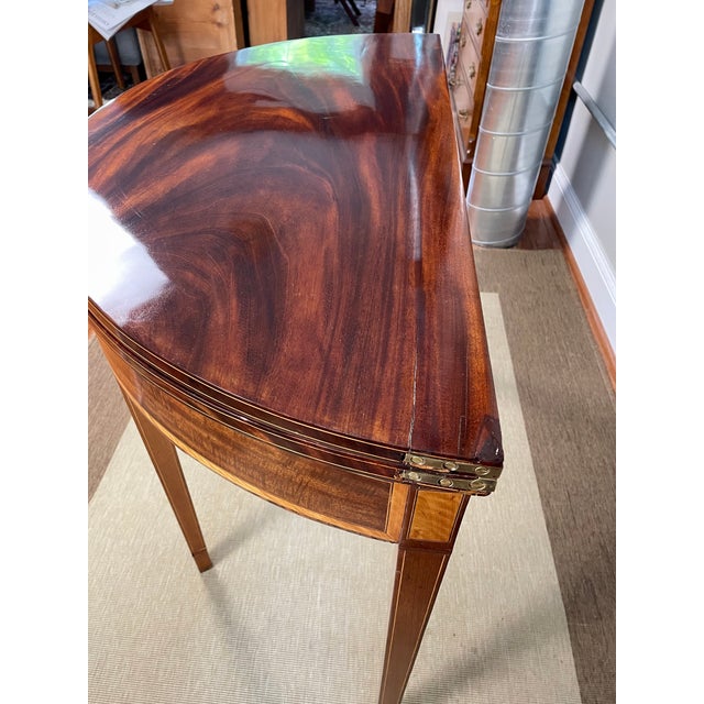Wood George III - Regency Figured Mahogany and Satinwood Demi Lune Table For Sale - Image 7 of 15