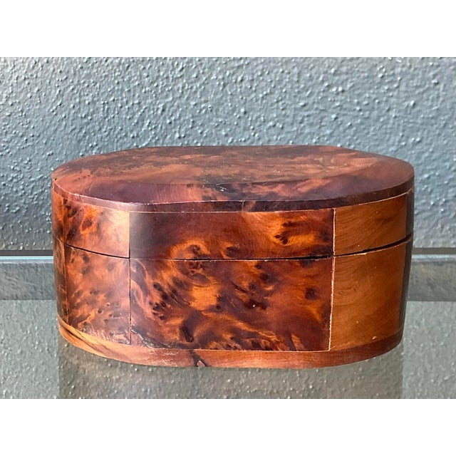 Vintage Faceted Burl Wood Oval Box For Sale - Image 4 of 12