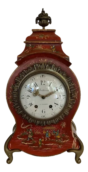 20th Century Red Lacquered Wooden Cartel Clock with Chinese Decoration