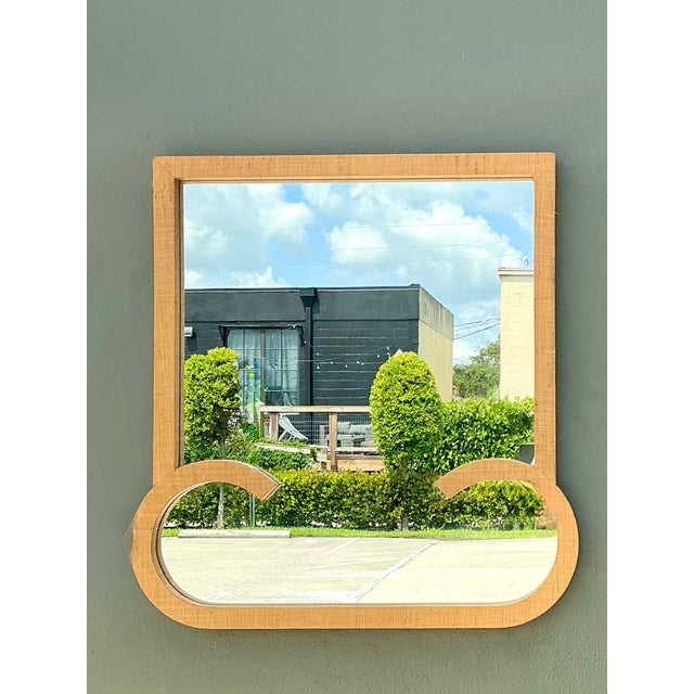 Vintage Grasscloth and Wood Wall Mirror For Sale - Image 4 of 15