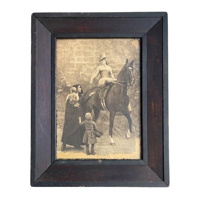 1910s Antique Georges Van Den Bos Equestrian Print “Charity” in Ebonized Wood Frame For Sale - Image 5 of 5