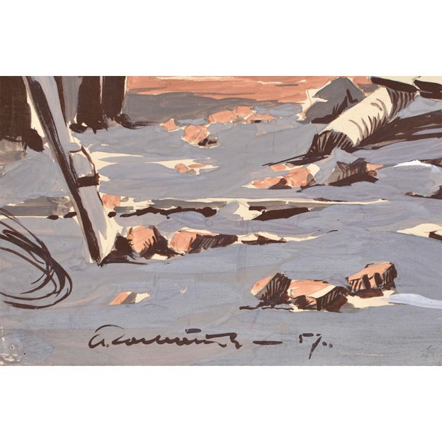 Alber Goltjakov, Construction Work, 1957, Mixed Media on Paper For Sale - Image 3 of 8