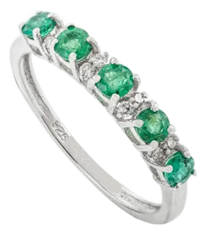 Half Eternity 0.58 CTW Emerald & Diamond Alternating Stackable Band Ring for Women - Size 8