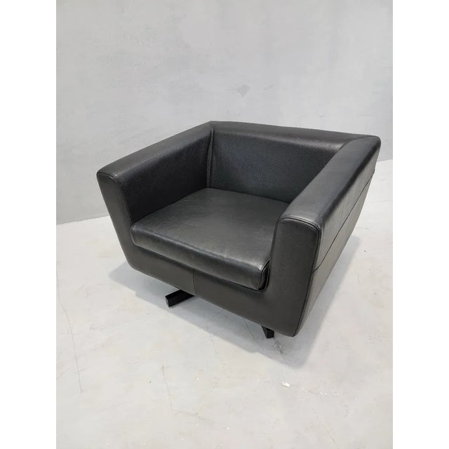 Mid Century Modern Roche Bobois Swivel Lounge Chair in Black Leather For Sale - Image 10 of 10