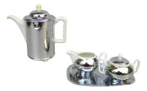 Coffee Making Set in Chrome-Plated Metal & Porcelain, 1950s, Set of 4