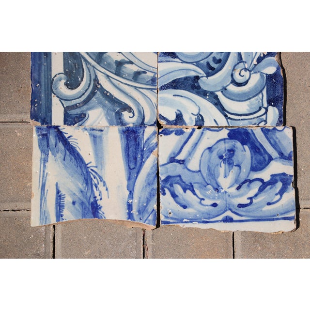 Blue 18th Century Antique Portuguese Baroque Tiles With Rococo Scrollwork & Landscape Details, Set of 6 For Sale - Image 8 of 9