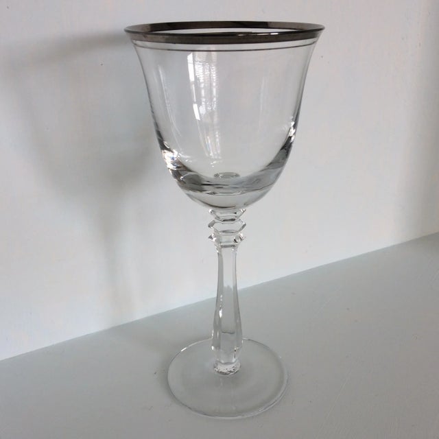 Wonderful vintage pair of platinum rim crystal wine glasses with a beautiful stem and beautiful lines. This is a wonderful...