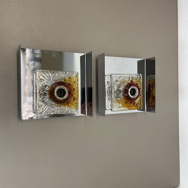 Article: Wall light set of 2 Producer: Mazzega, Italy Origin: Italy Age: 1970s. Set of 2 original glass and chromed wall...