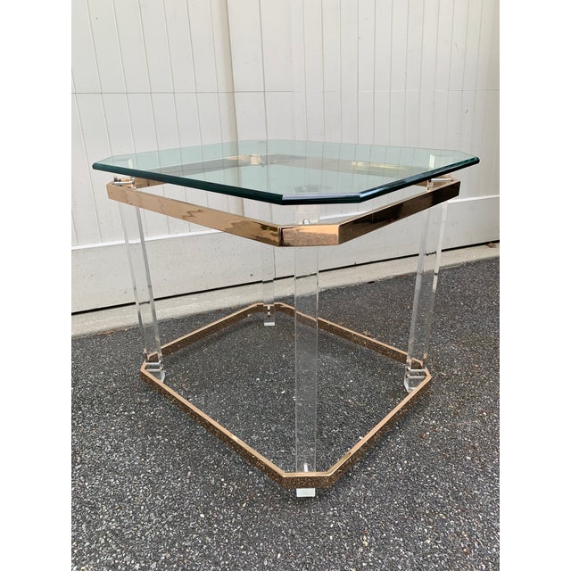 Charles Hollis Jones Style Lucite and Brass Table For Sale In New York - Image 6 of 13