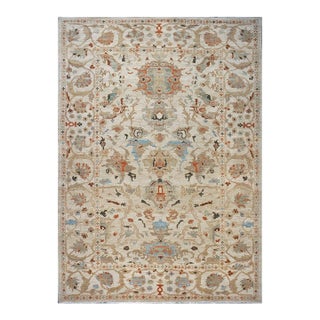 Persian Sultanabad Wool 10x14 Ivory, Rust, Light Blue & Tan Handmade Area Rug #1142046 For Sale