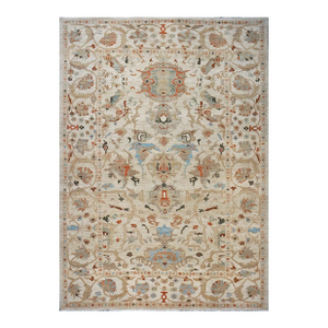 Persian Sultanabad Wool 10x14 Ivory, Rust, Light Blue & Tan Handmade Area Rug #1142046