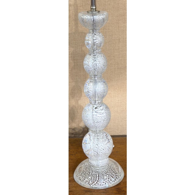Metal Pair of Barovier & Toso Murano Atmospheric Silver Leaf Glass Lamps, Late 20th C For Sale - Image 7 of 12