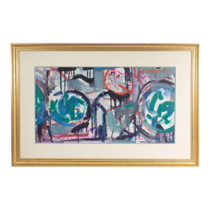 1963 Abstract Painting on Paper Signed by Walter Stomps