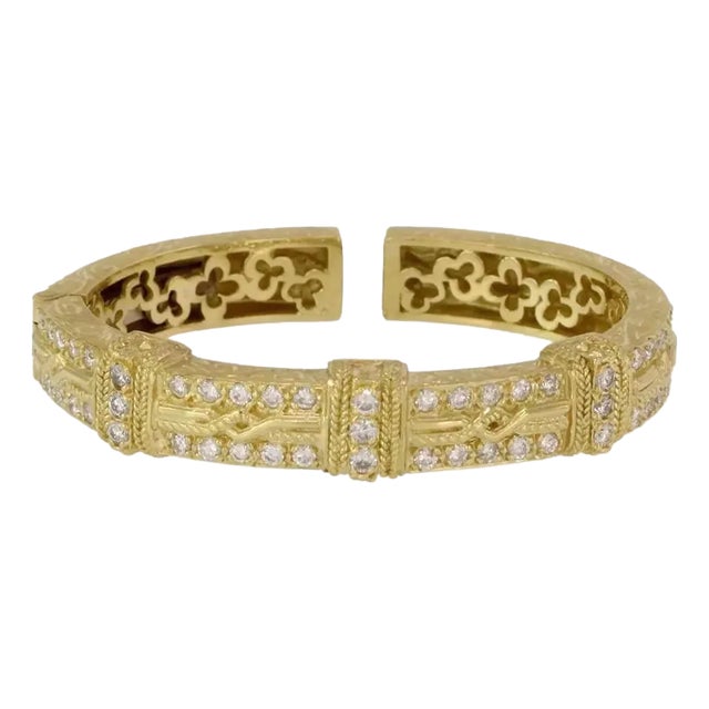 Stambolian Bracelet 2.4ct Diamond 18k Yellow Gold Floral Cuff For Sale