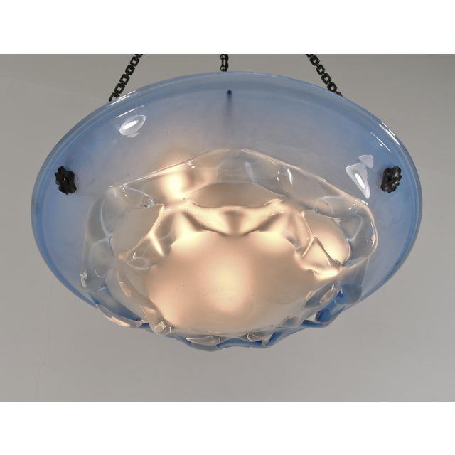 Blue Large French Art Deco Pendant Light by Le Verre Francais Schneider - 1930 Chandelier France For Sale - Image 8 of 14