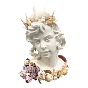 Vintage Nautical Seashell Shell Encrusted Ceramic Bust Sea Princess Woman