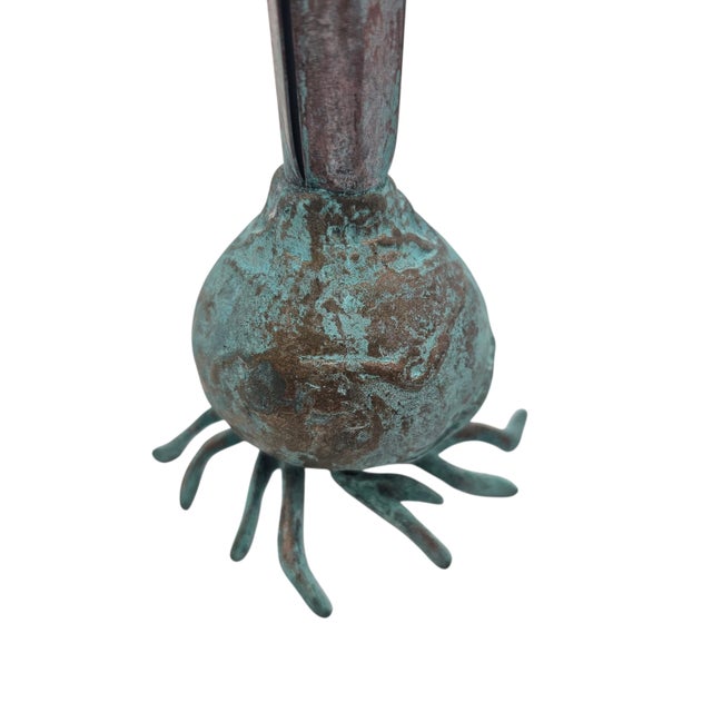 Vintage Verdigris Cattail Candleholders, Copper Bronze Metal, Pair, 13" For Sale - Image 13 of 13