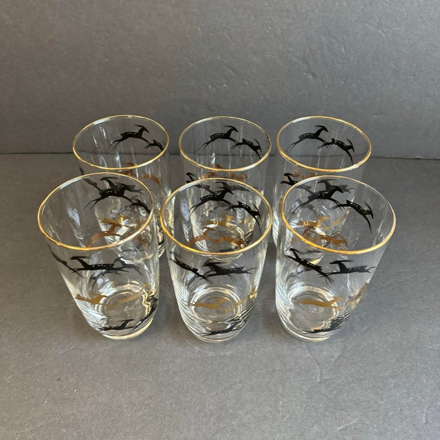 Glass Mid Century Modern Gazelle Glasses Gold & Black Vintage Barware Set of 6 For Sale - Image 7 of 8