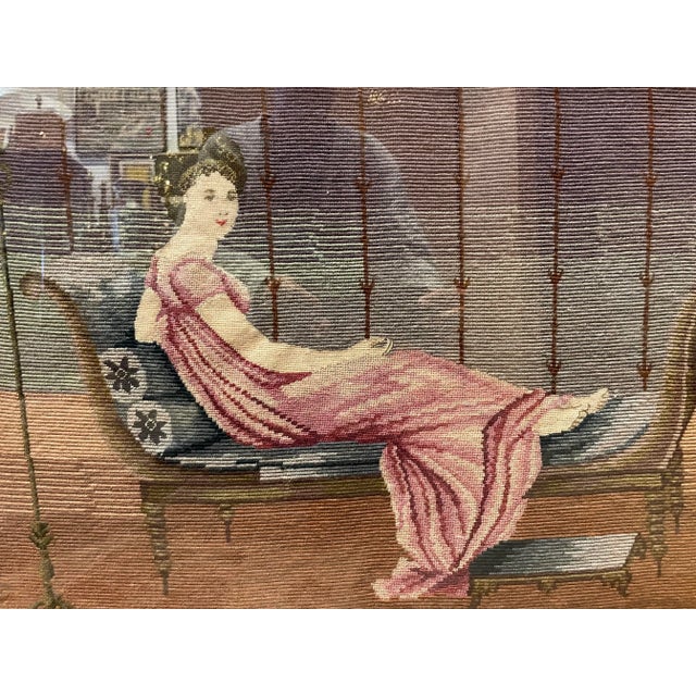 Antique Framed Needlepoint of Woman on Chaise Lounge, 1922 For Sale In Los Angeles - Image 6 of 13
