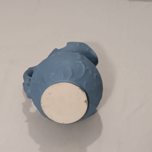Vintage Blue Solid Pitcher With Grapes and Leaves on the Sides For Sale - Image 9 of 10