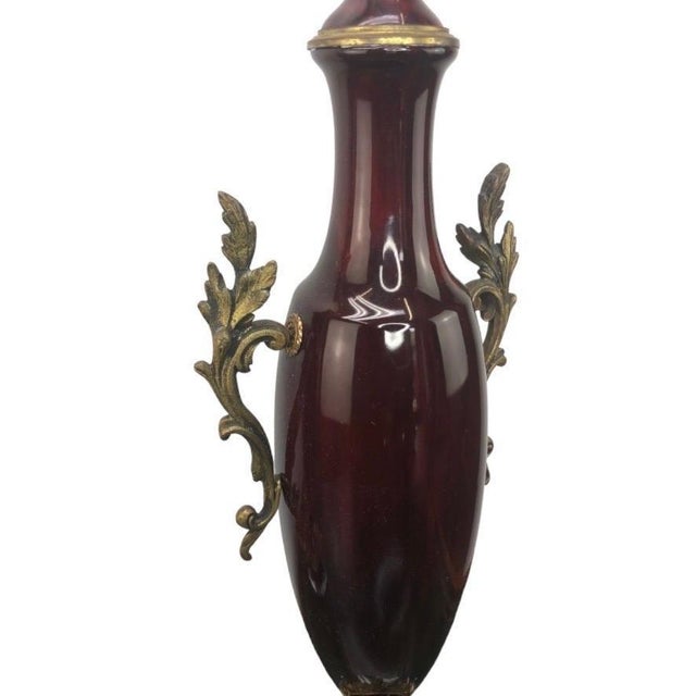 Pair of French Bronze Mounted Oxblood Lamps For Sale - Image 4 of 7