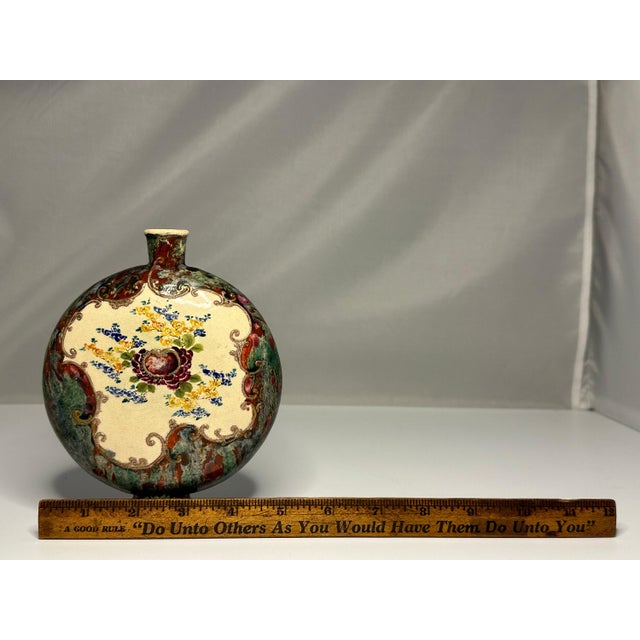 Japanese Hand-Painted Flambe Glazed Moon Flask: Artist Signed, Meiji Period For Sale - Image 9 of 9