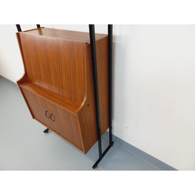 1970s Vintage Modular Secretary Desk Bookcase in Teak and Metal, 1970s For Sale - Image 5 of 18