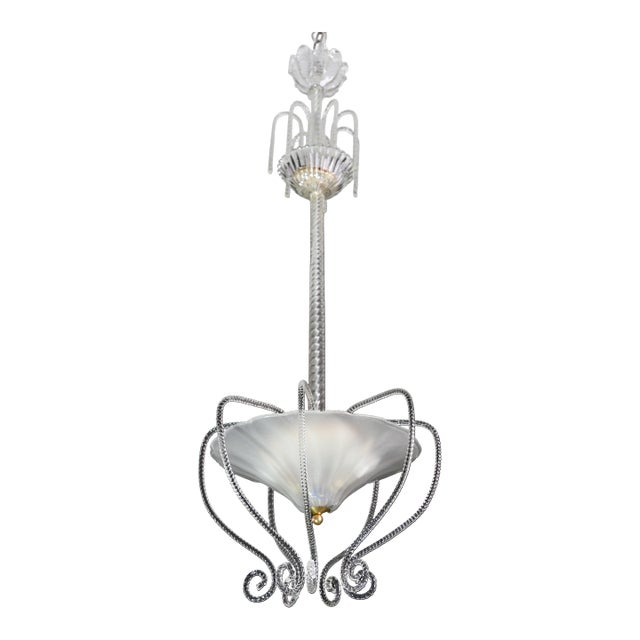1950s Art Decò Barovier E Toso "Fountain" Murano Glass Chandelier For Sale