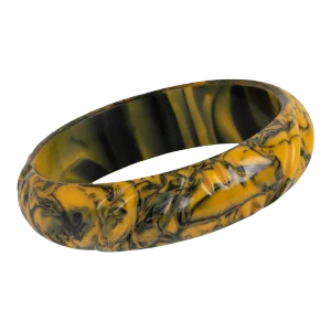 Black Mississippi Mud Marble Bakelite Bracelet Carved Bangle