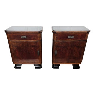 Italian Art Deco Nightstands in Burl Walnut, 1940s, Set of 2 For Sale