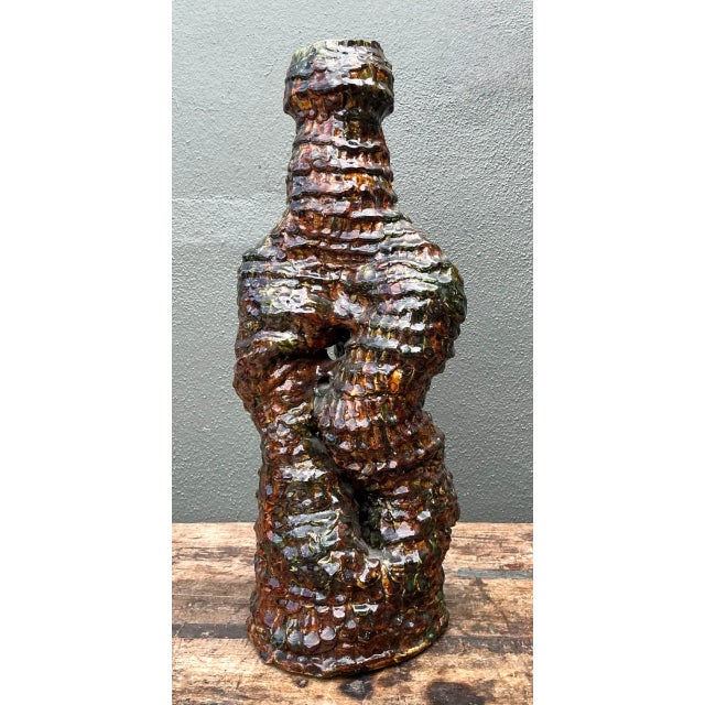 Vintage Sculptural Textured Ceramic Vase For Sale - Image 4 of 12